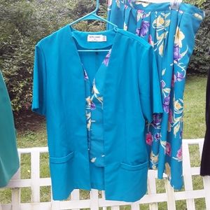 Alfredo Dunner Turquoise 3p Suit skirt 12